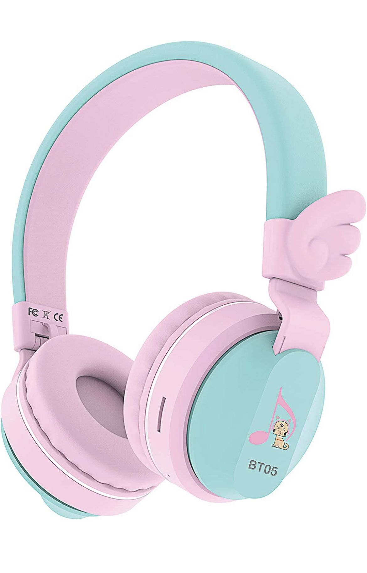 Bluetooth Kids Headphones Wireless Foldable Headset Over Ear with Volume Limited and Mic/TF Card Compatible for iPad/iPhone/Tablet (Pink&G