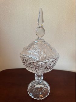 Elegant clear cut glass candy dish
