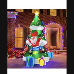 Inflatable Christmas Tree, COKWEL 6 FT Blow Up Yard Decoration LED Light Up Christmas Inflatables with 3 Wrapped Gift Boxes & Claus Climbing for Indoo
