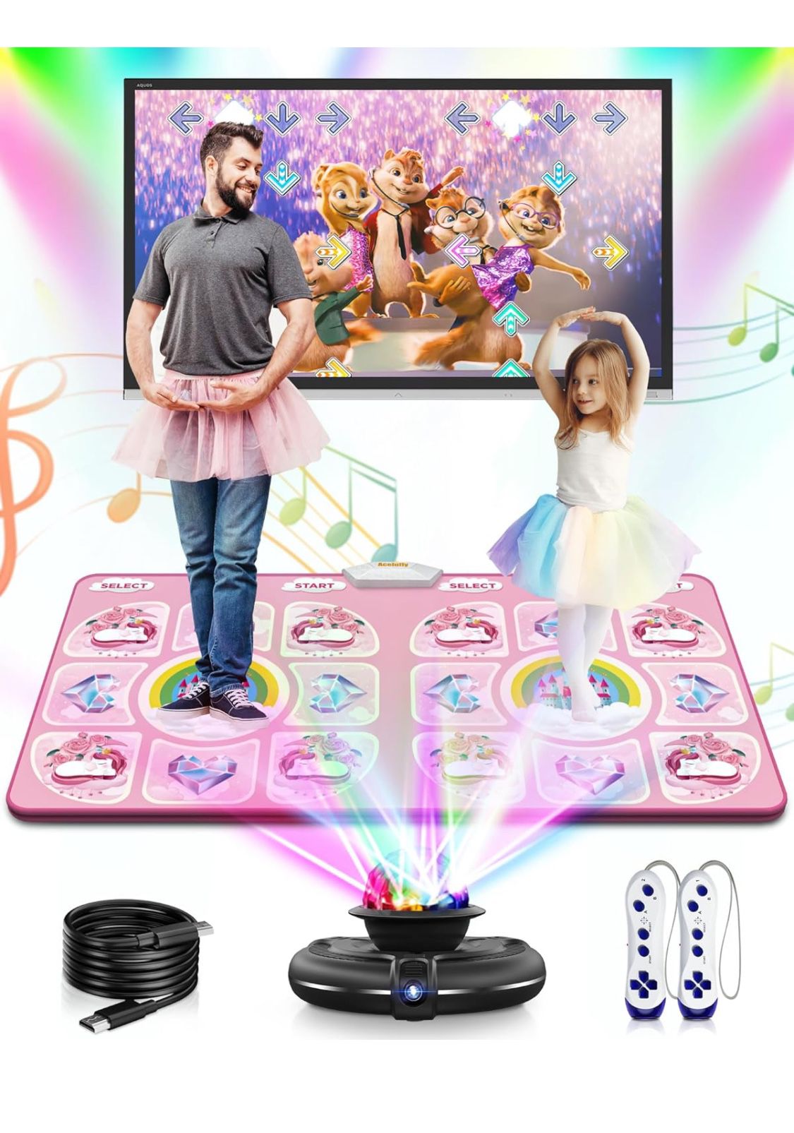 Unicorn Flannel Dance Mat, Electronic Double Dance Mats for TV with Camera, Non-Slip Dance Pad with Wireless Controller, Birthday Gifts for Kids Adult