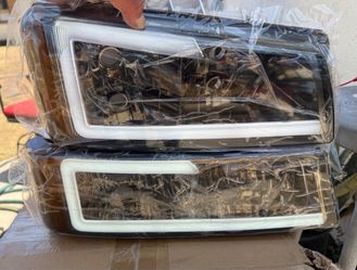 03-06 Chevy Silverado Smoke Chrome Amber Reflector LED Strip Headlights Parking Lights