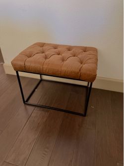 Brown Faux Leather Ottoman Bench w/ Black Metal Frame - Great Condition