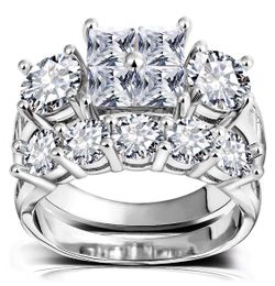 Princess Wedding Rings for Women - Brilliant Cubic Zirconia Big Engagement Bridal Sets Size 6