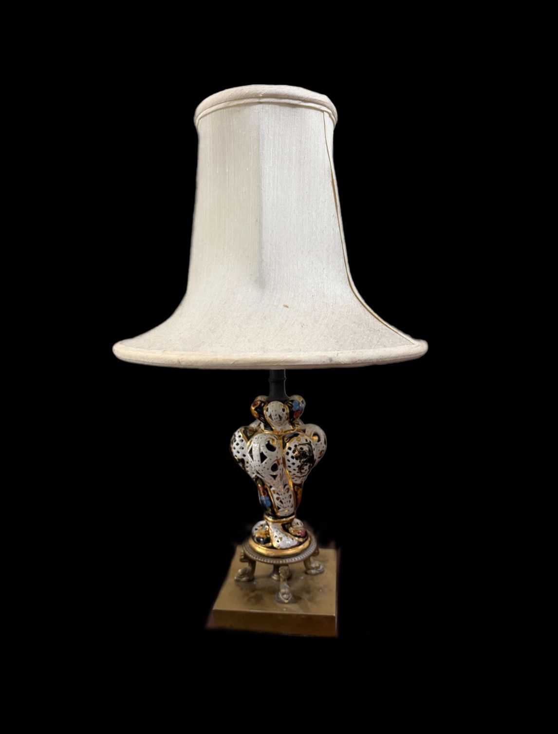 Vintage Italian Capodimonte Black and White Porcelain Lamp with shade