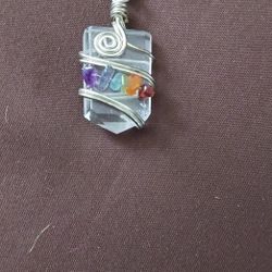 Nice Clear Crystal With Chakra Stone Strip Pentant 