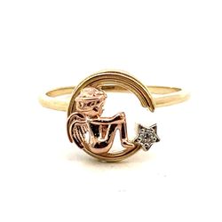 Woman’s Ladies 14k Tri Toned Rose White Yellow Gold Angel Sitting On The Moon Ring Size 9 GP3120153