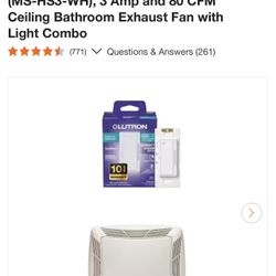  XactSense Humidity Sensor Switch (MS-HS3-WH), 3 Amp and 80 CFM Ceiling Bathroom Exhaust Fan with Light Combo
