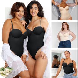 SMALL SHAPELLX Tummy Control Shapewear Bodysuit Body Shaper Removable Straps Low Back Shapewear with Built-in Bra