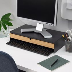 Monitor Stand For Computer Monitor Or Tablet With Drawer And Back Cables Entry 