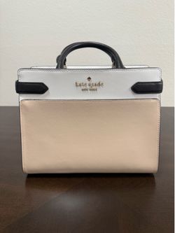 kate spade new york Colorblock Satchel Top Handle Zip, Small Beige/White/Black