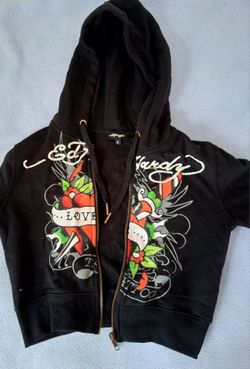LOVE ED womens cropped black ed hardy zip up