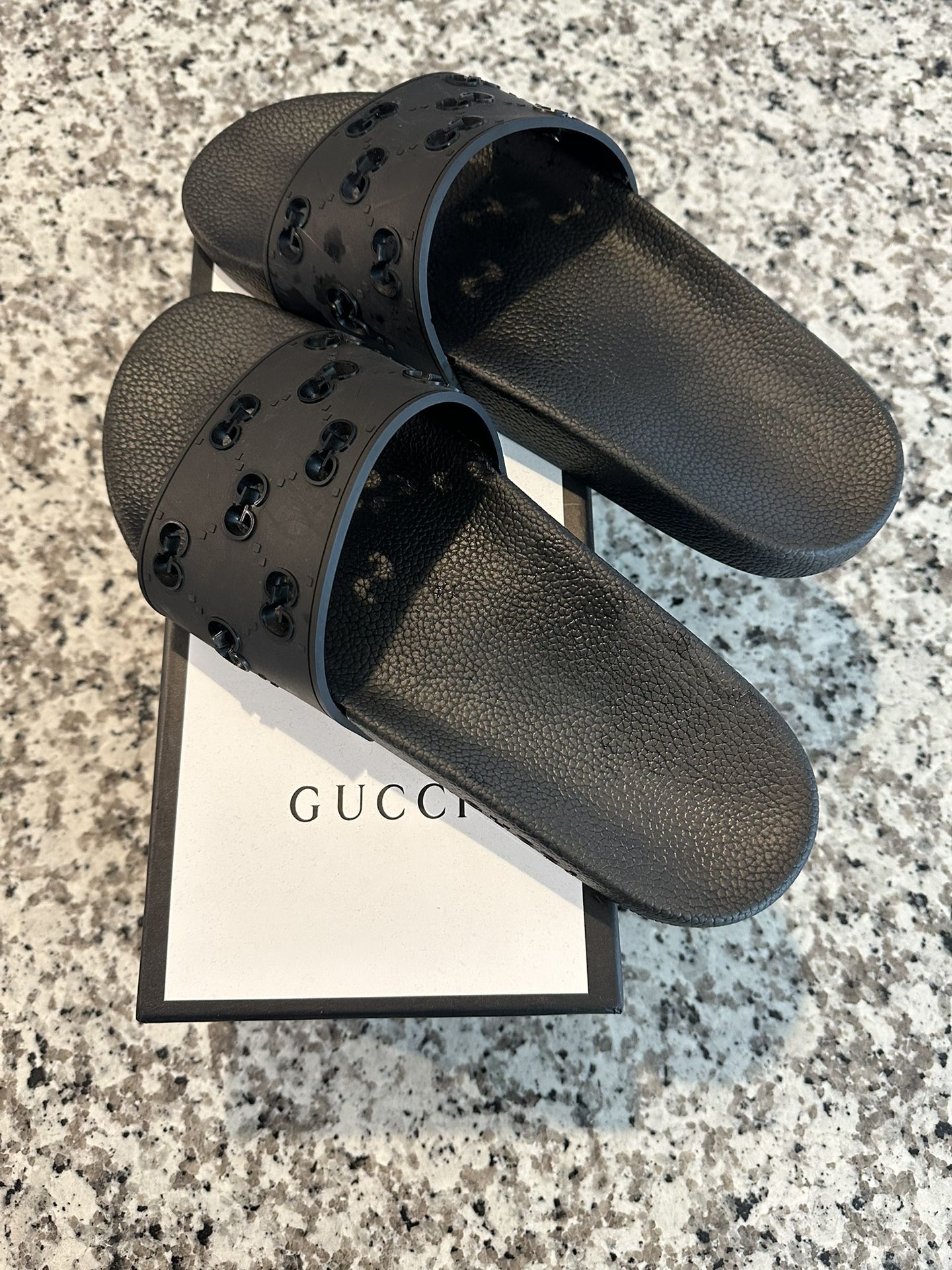 Gucci Black Monogram Slides