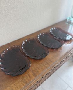 Hazel Atlas Moroccan Amethyst Shell Snack Plates, Glass - Set of 4