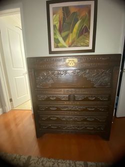 Antique Carved Wood Storage Chest