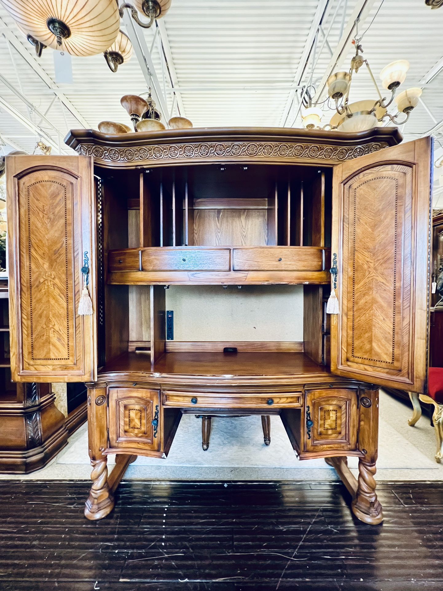 AICO By Michael Amini English Truffle Brittany Desk And Hutch - NY