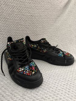 Giuseppe Zanotti Men's Talon Jewel Leather Low-top Sneakers multi rhinestone embroidery