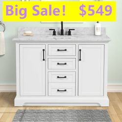 48”white single sink bathroom vanity with carrara white marble stone top