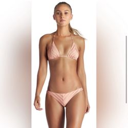 Vitamin A Ballet Stripe Natalie Miter Stripe Triangle Bikini Top  6/S / Pink NWT