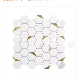 Hexagon Mosaic Tiles Gold Studded Design 12.5 in. x 12.1 in. PVC Peel and Stick Tile Backsplash