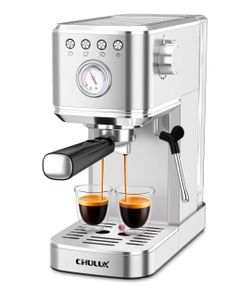 CHULUX Slim Espresso Machine with Milk Frother, 20 Bar Professional Italian Pump Espresso Coffee Machine for Home Cappuccino & Latte Maker, Stainless 