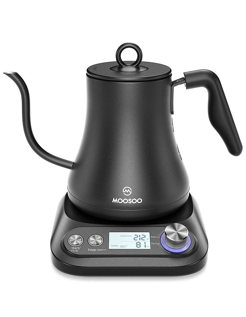 Electric Gooseneck Kettle with Variable Temperature Control & Presets, Pour Over Coffee/Tea Kettle, 100% Stainless Steel Inner Lid & Bottom,1000W Rap