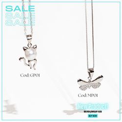 
Silver necklace with butterfly pendant or neko pendant for women , with rhodium
