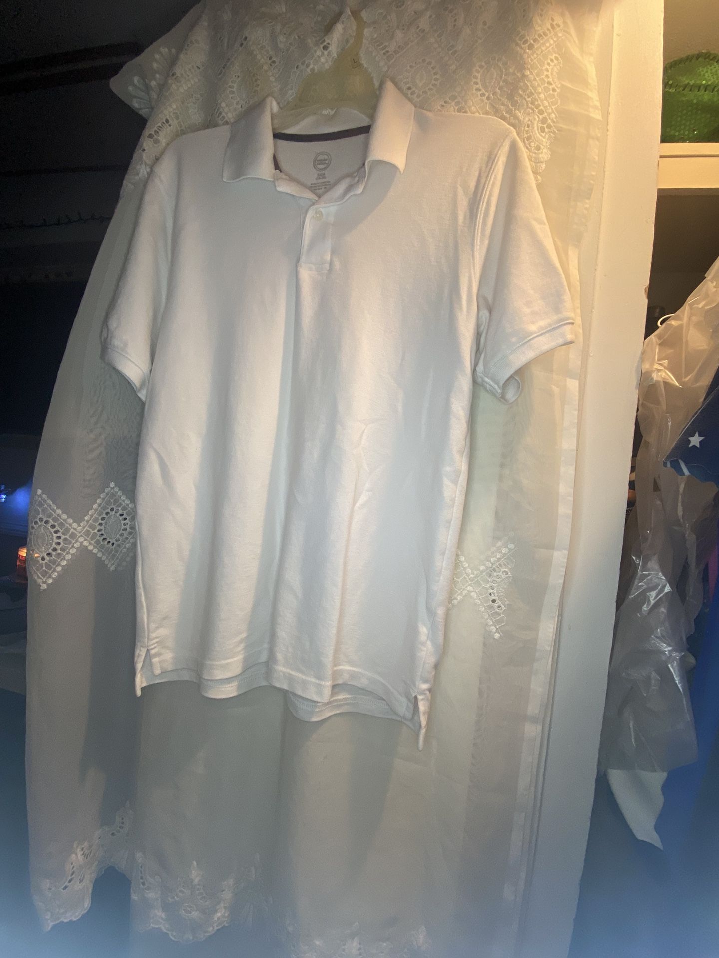 Men’s White Polo Styled Shirt. Only Worn Once Or Twice. Size Small 34–36.