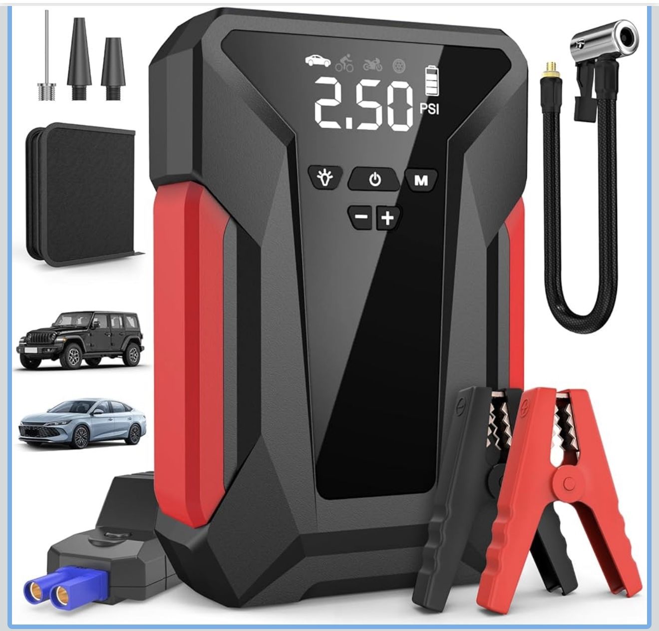 Jump Starter with Air Compressor,4000A Portable Car Battery Jump Starter (10L Gas/8.5L Diesel), 12V Battery Charger Booster,150PSI Auto-Shutoff Tire I