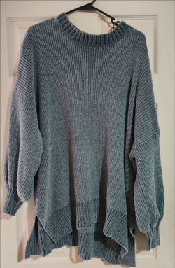 Arula Ribbed Chenille Oversized Sweater Green High-Low Slit- XL
