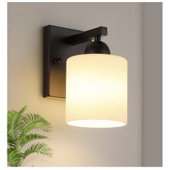 Mecgirn Matte Black Milk Glass Wall Sconces, 2 Pack Hardwired Indoor Wall Light Fixtures for Living Room, Hallway, Bedroom, Ceramic E26 Sockets (Bulbs