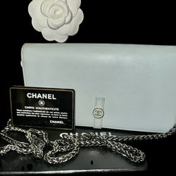 Authentic Light Blue Chanel French Clutch W/ Chain Insert & Detachable Chain  for Sale in Concord, NC - OfferUp