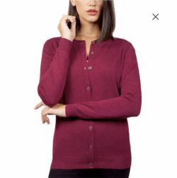Nicole Miller ORIGINAL Women's Metallic Yarn Cardigan Sweater Berry Sz S