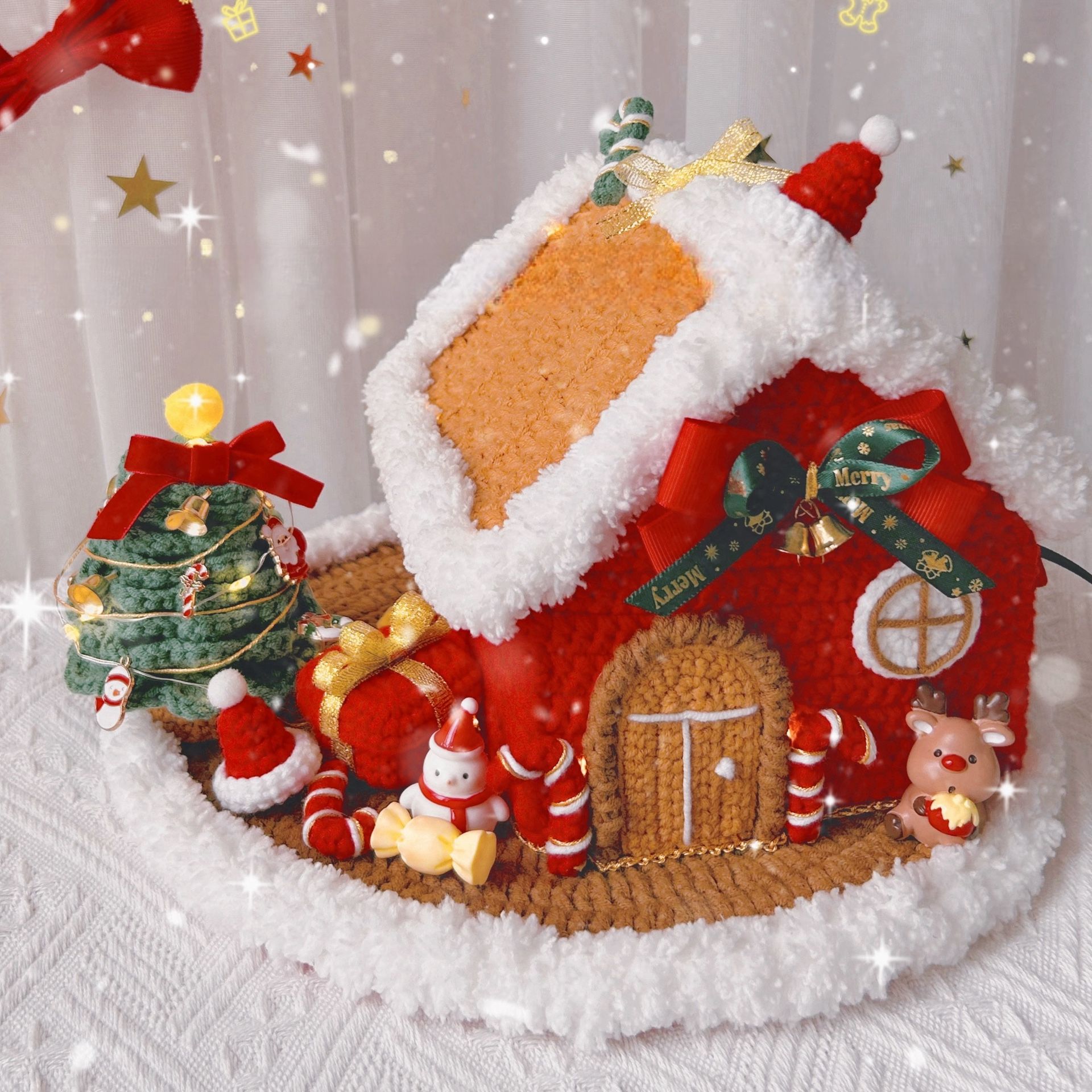 【Custom】Crochet 3D Christmas Gingerbread House with Light