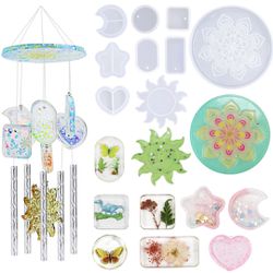 Resin Molds Silicone Kit 142 Pcs Wind Chimes Epoxy Resin Molds Including 9 Different Resin Modeling Molds with Coaster Molds 100ml/25ml Measure Cups U
