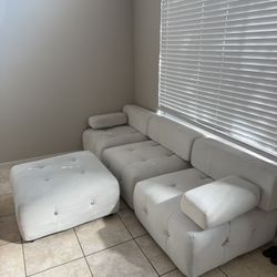 ✨ Luxe Modern White Tufted Sectional with Oversized Ottoman