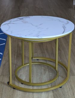 2-Piece Nesting Coffee Table Set (White/Gold)