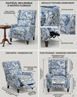 Blue floral push-back recliner chair
