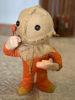 Sam Trick 'r Treat Doll - Halloween Horror Decor - Orange Pajamas Burlap Sack
