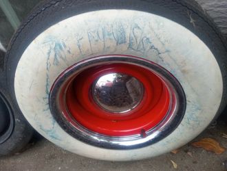 Whitewall Tire with Red Steel Wheel