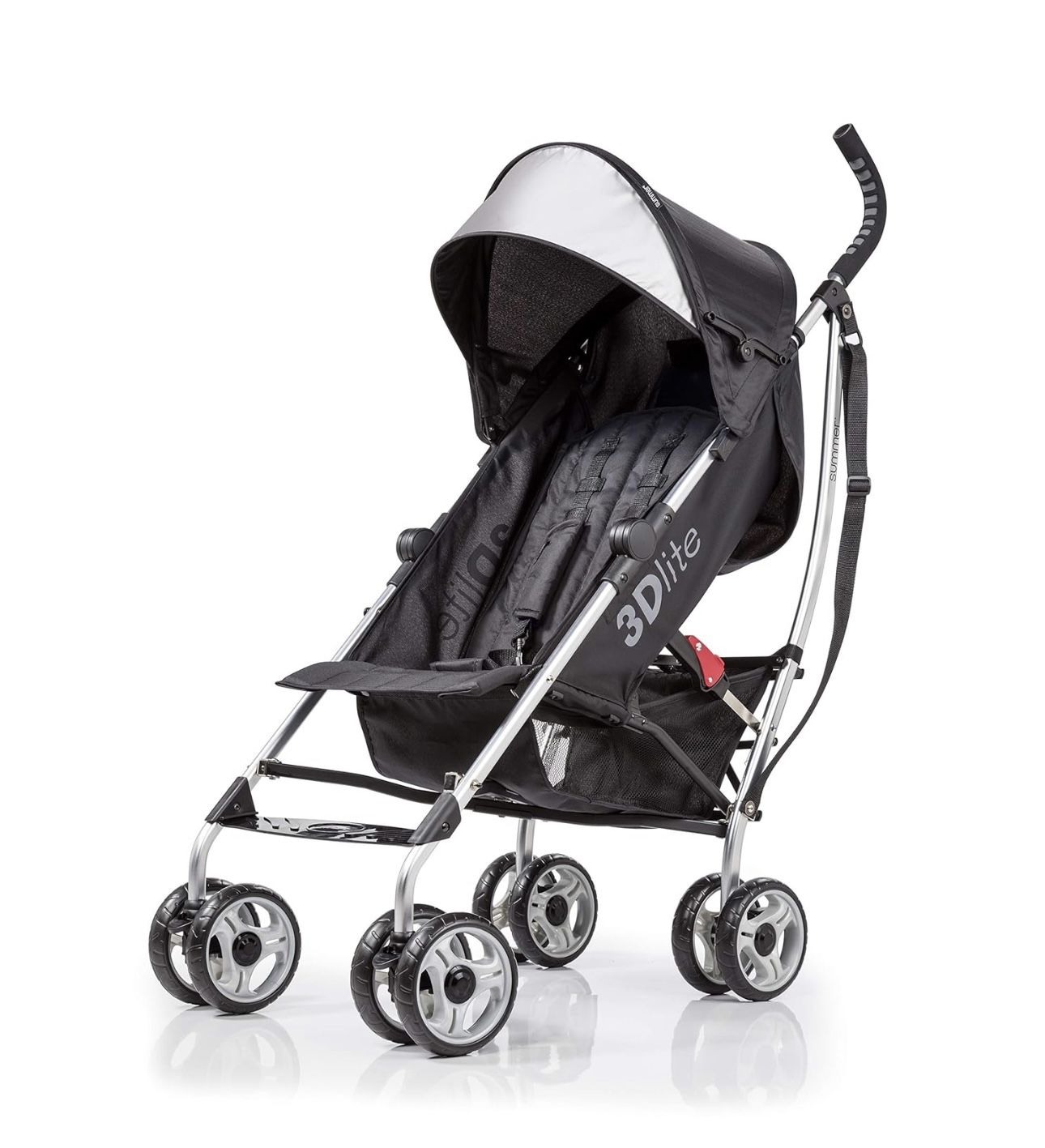 3Dlite Convenience Stroller, Black – Lightweight, with Aluminum Frame, Large Seat Area, Mesh Siding, 4 Position Recline, Extra Large Storage Basket –
