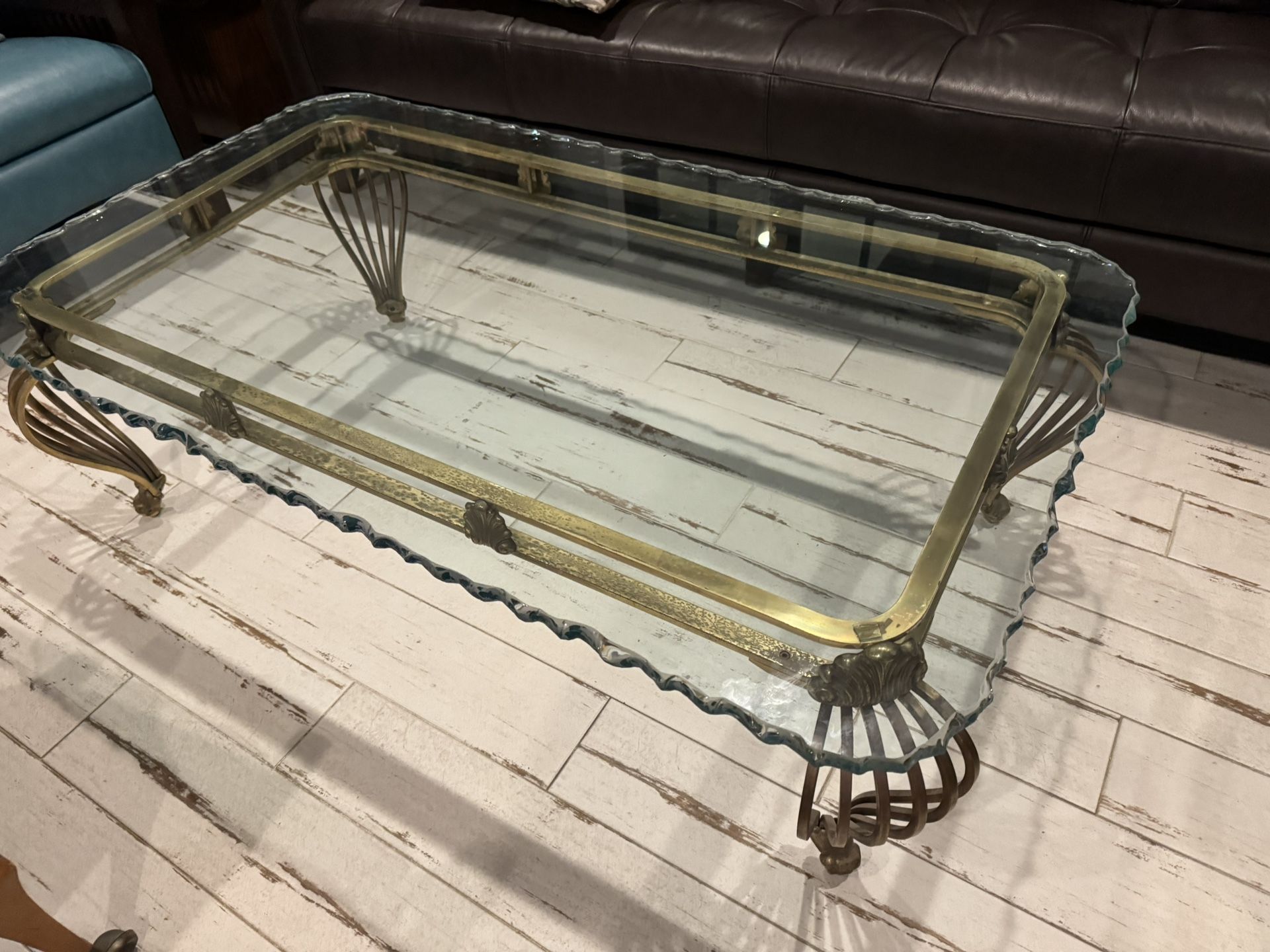 Unique Pretty Special Edge Glass Metal Coffee Table