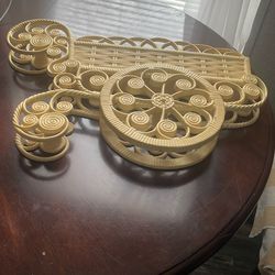 Vintage 1970’s Burwood Products 3D Flower Cart Wall Plaque