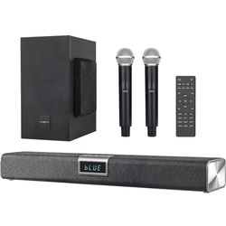 Soundbar with 2 Wireless Microphones 2.1CH Bluetooth Sound Bar with Subwoofer, Karaoke Machine with Vocal Elimination, Sound Modification, Ambient Spe