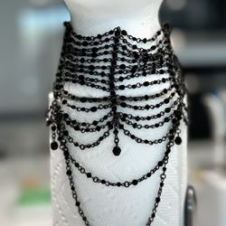 Gothic choker with layered drapes and a jewel-like center drop - 14 inches