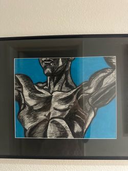 Muscular Man Framed Chalk Art 20.5” x 16.5”