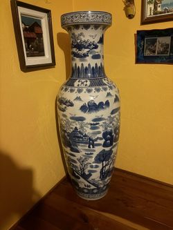 4 Ft Chinese Large Traditional Ceramic Vase Blue And White Gorgeous