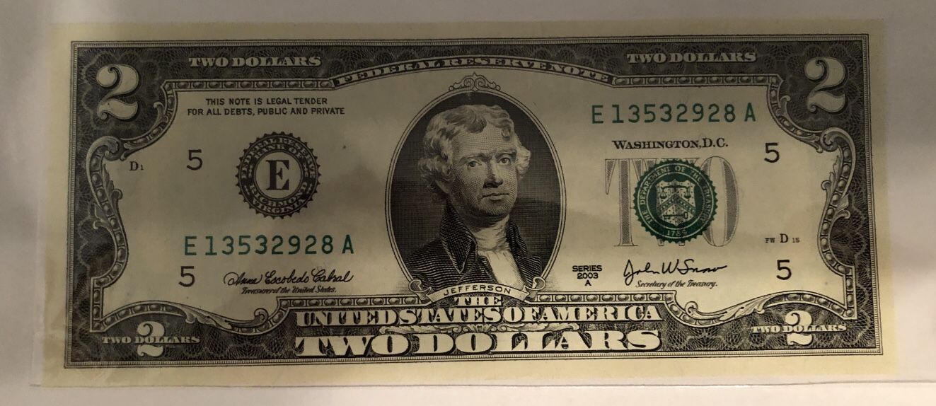 2-2003 $2 Dollar Bills Almost Sequence Numbers 