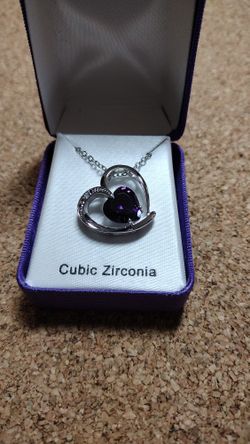 Purple Cubic Zirconia On Silver Chain 18 In