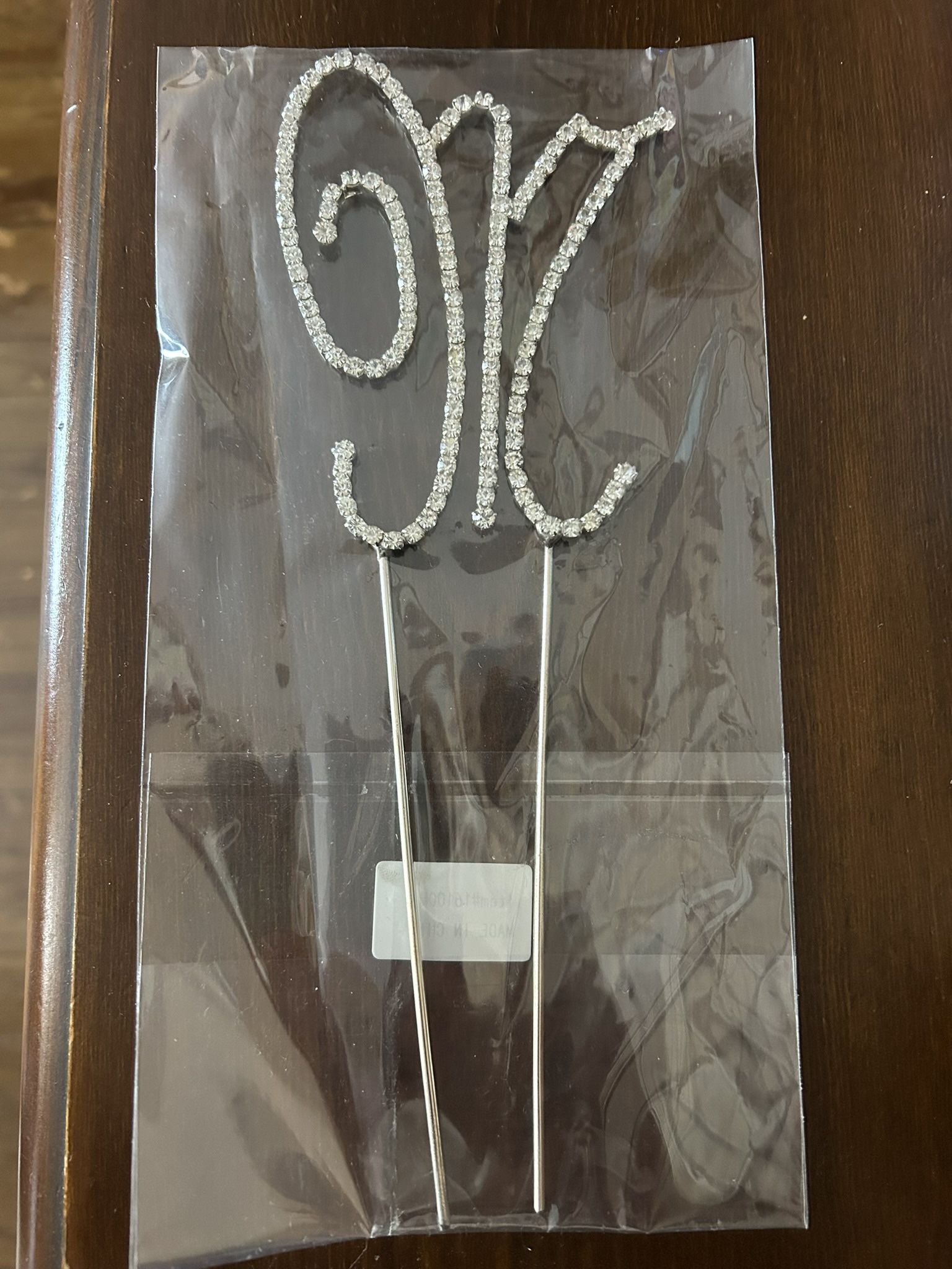 Rhinestone Silvertone Letter M Cake Topper/New In Package