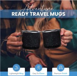 Enamel Camping Mugs Set of 4, 16 oz Vintage Campfire Coffee Cups, Black